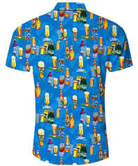 Beer bottle printed short-sleeved shirt