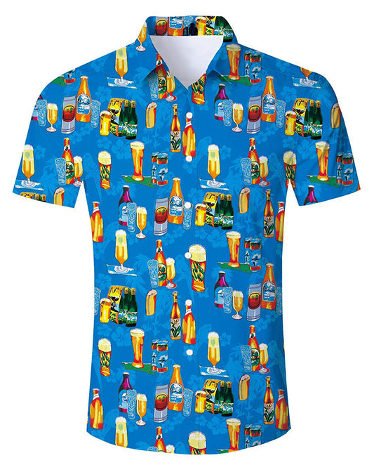 Beer bottle printed short-sleeved shirt