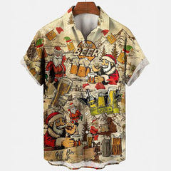 Harajuku Beer Festival Shirt – Santa  carring Foam Overflow mug Graphic 3D Hawaiian Tee