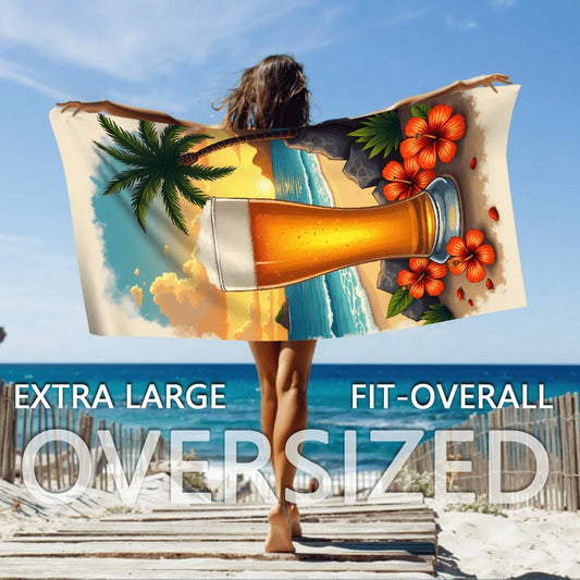 Beer Glass Design Beach Towel