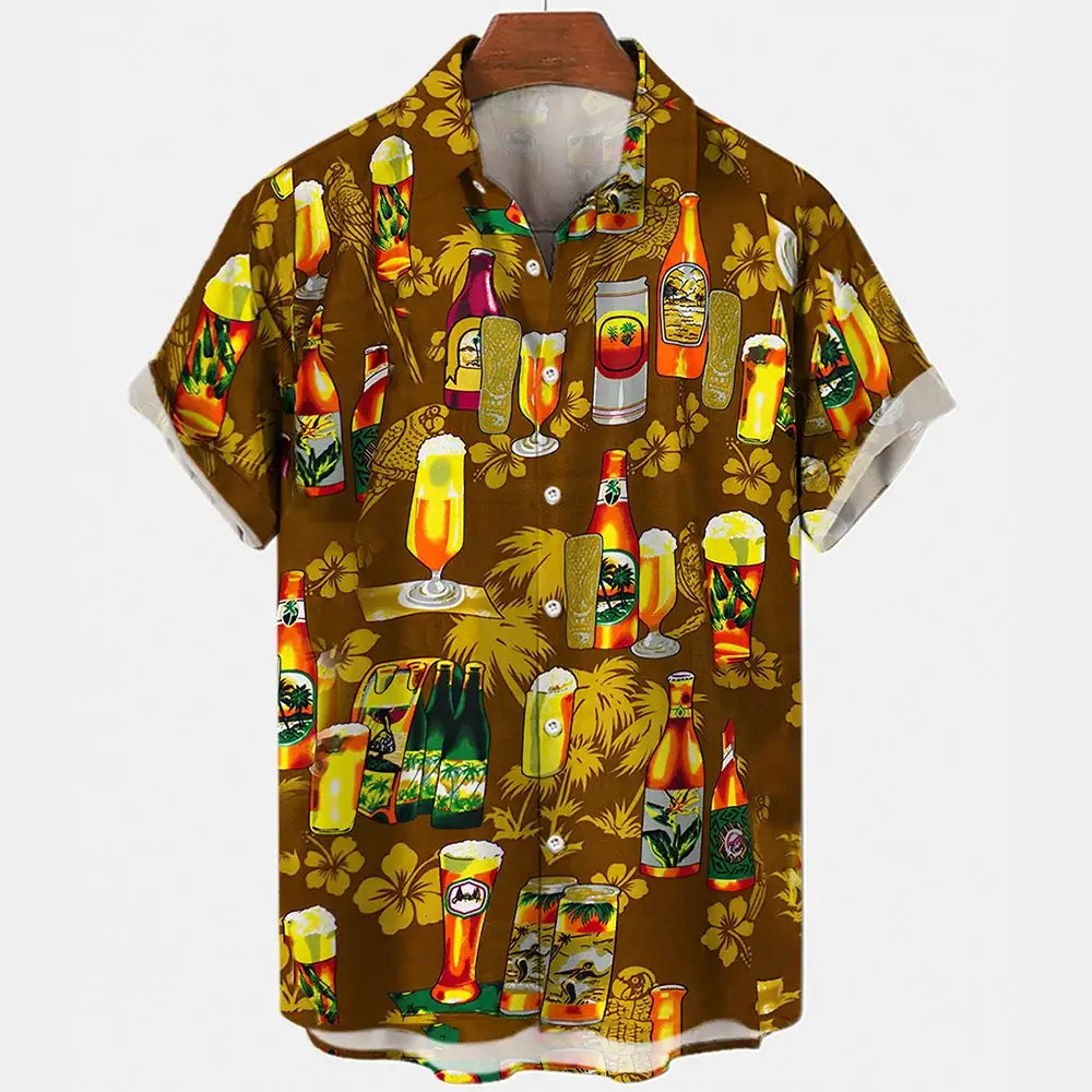 Harajuku Beer Festival Shirt – Glow-in-the-Dark Beer Print 3D Hawaiian Tee