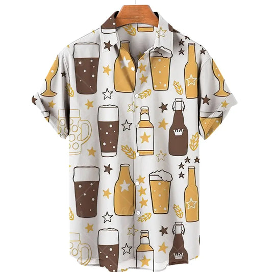 Harajuku Beer Festival Shirt – Golden Hops Print 3D Hawaiian Tee