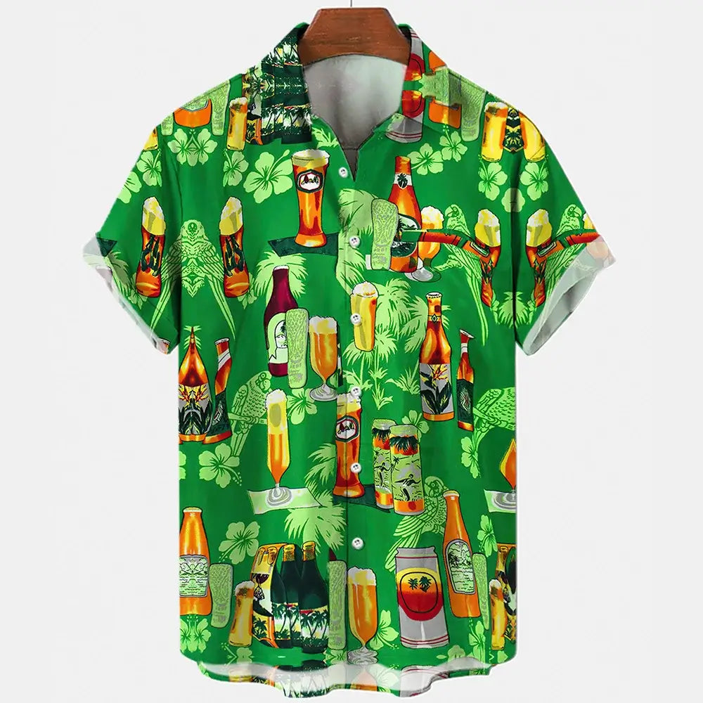 Harajuku Beer Festival Shirt – green Beer bottle Design 3D Hawaiian Tee