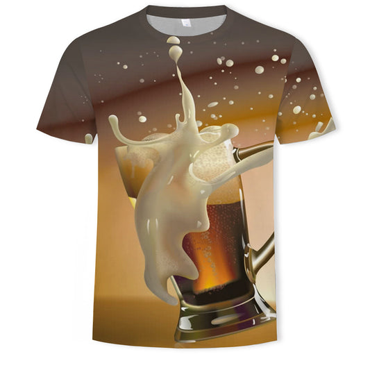 Beer 3D Digital Print Men Round Neck Short Sleeves