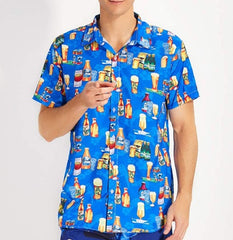 Beer bottle printed short-sleeved shirt