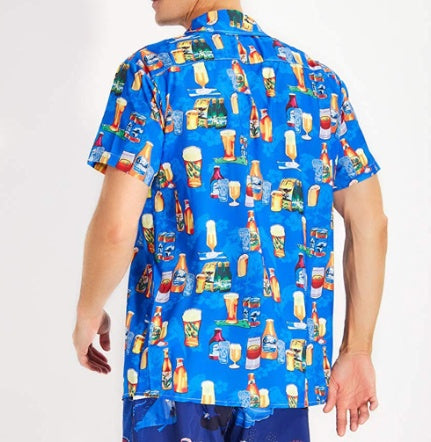 Beer bottle printed short-sleeved shirt