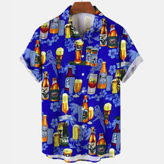 Casual Beer Pattern 3D Digital Printing Short Sleeve Fashion Men's Short Sleeve Shirt