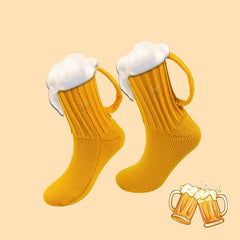 3D Beer Mug Socks Knit Long Tube Socks Cute Unisex Novelty Winter Warm Beer Socks Double Color Block Floor Socks