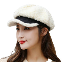 Ladies Beret Autumn And Winter Outdoor Black And White With Lamb Wool Star Anise