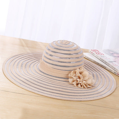 Korean Fashion Mesh Stitching Straw Hat Large-Edge Sunscreen Sunshade Hat