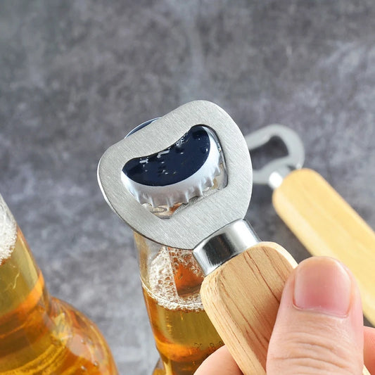 Wooden Bottle Opener, Stainless Steel Wood Handheld Beer Opener, Funny Bartender Bottle Opener for Groomsmen Gifts,