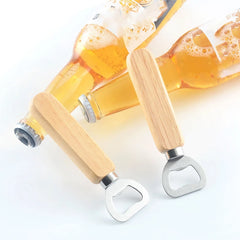 Wooden Bottle Opener, Stainless Steel Wood Handheld Beer Opener, Funny Bartender Bottle Opener for Groomsmen Gifts,