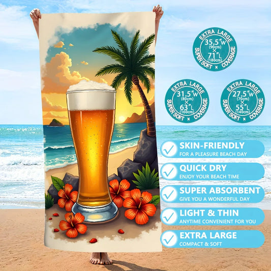 Beer Glass Design Beach Towel