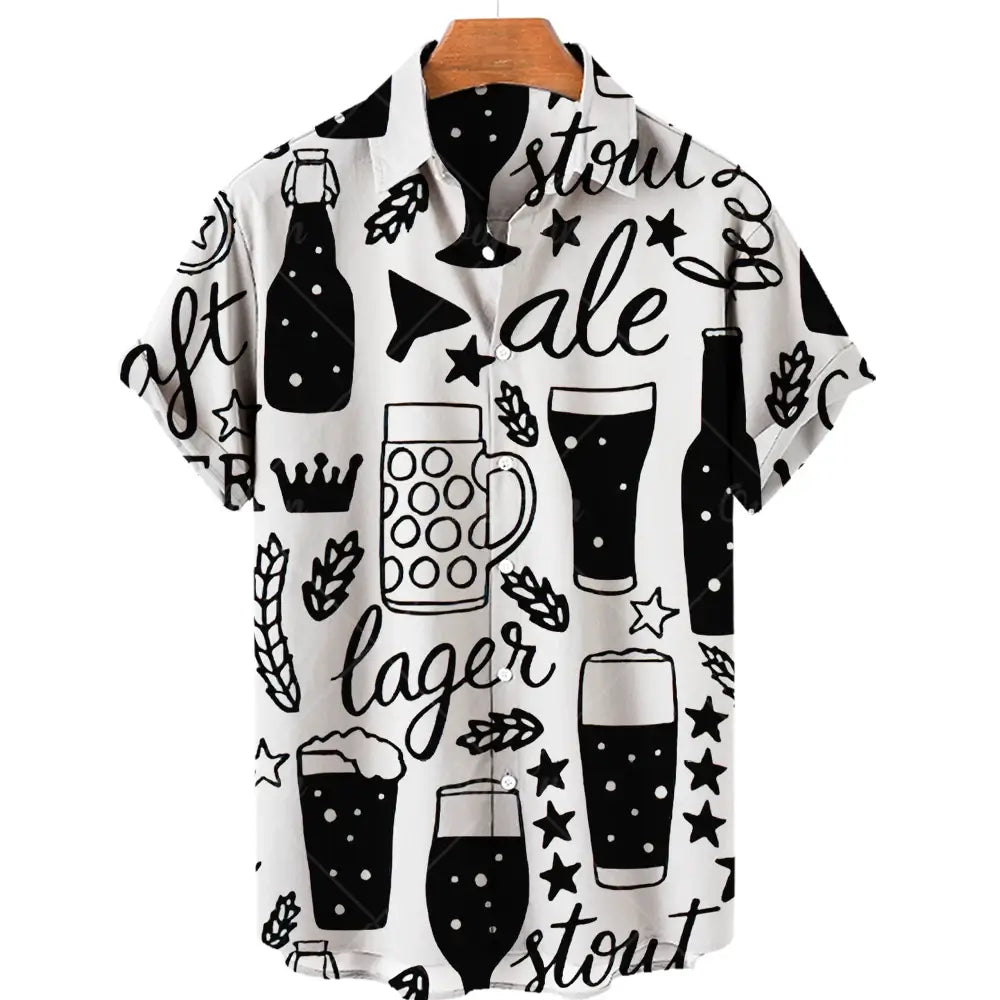 Harajuku Beer Festival Shirt – white shirt with beer and wheat  Design 3D Hawaiian Tee