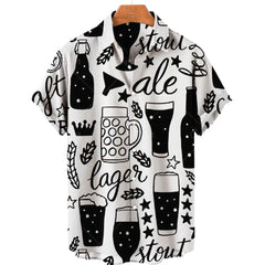 Harajuku Beer Festival Shirt – white shirt with beer and wheat  Design 3D Hawaiian Tee