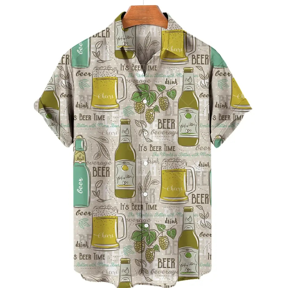 Harajuku Beer Festival Shirt – Wheat and Barley Print 3D Hawaiian Tee