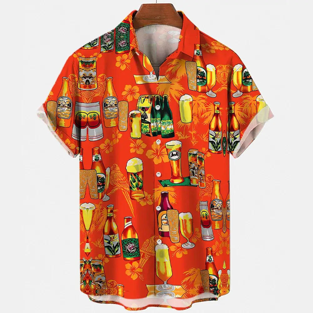 Harajuku Beer Festival Shirt – orange Beer Pong Party Print 3D Hawaiian Tee