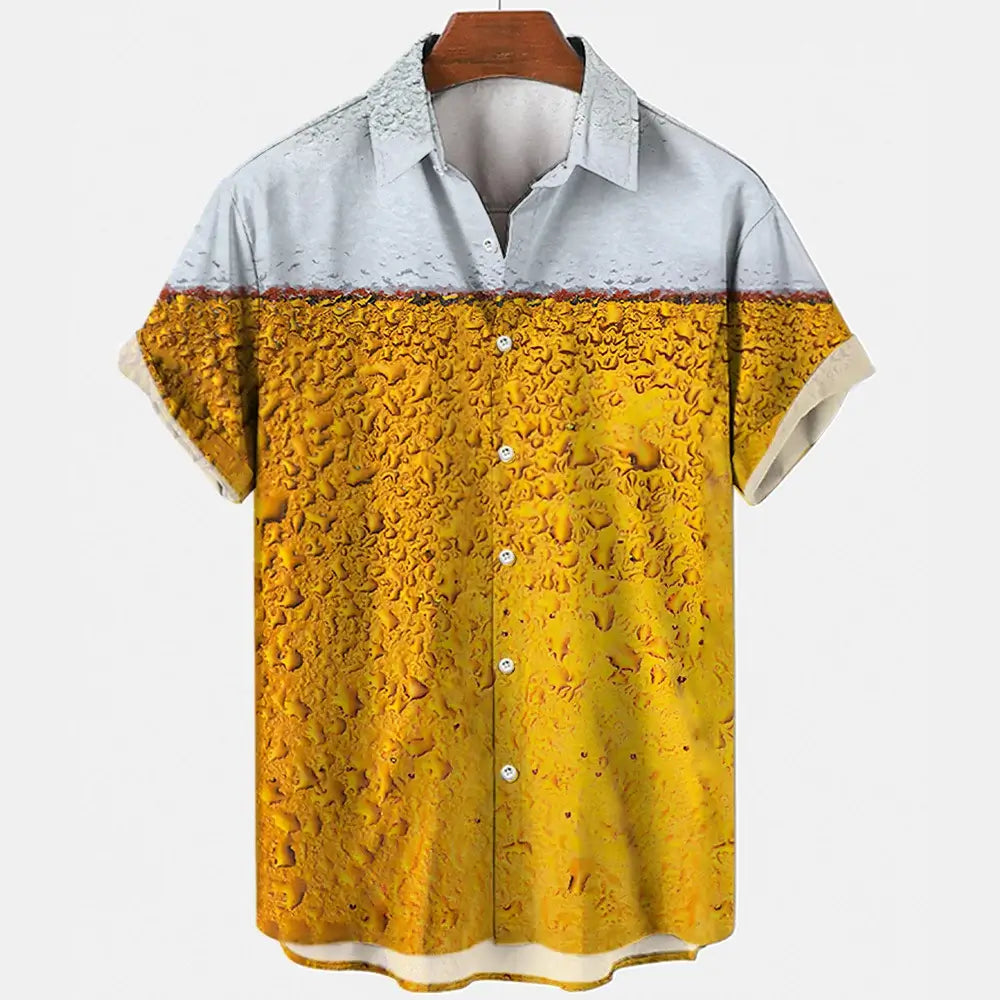 Harajuku Beer Festival Shirt –golden and white Print 3D Hawaiian Tee