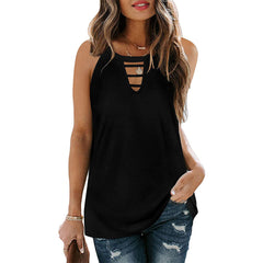 Hollow Sleeveless Casual Vest Tshirt Women