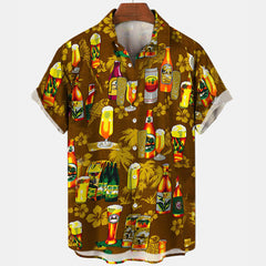 Casual Beer Pattern 3D Digital Printing Short Sleeve Fashion Men's Short Sleeve Shirt