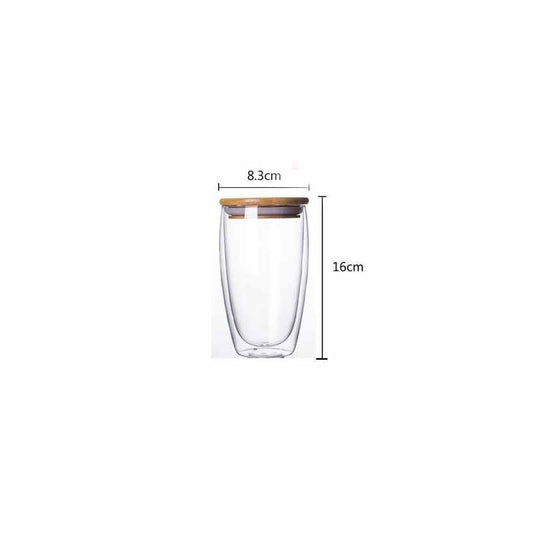 Household High Borosilicate Glass Double-layer Cup With Lid