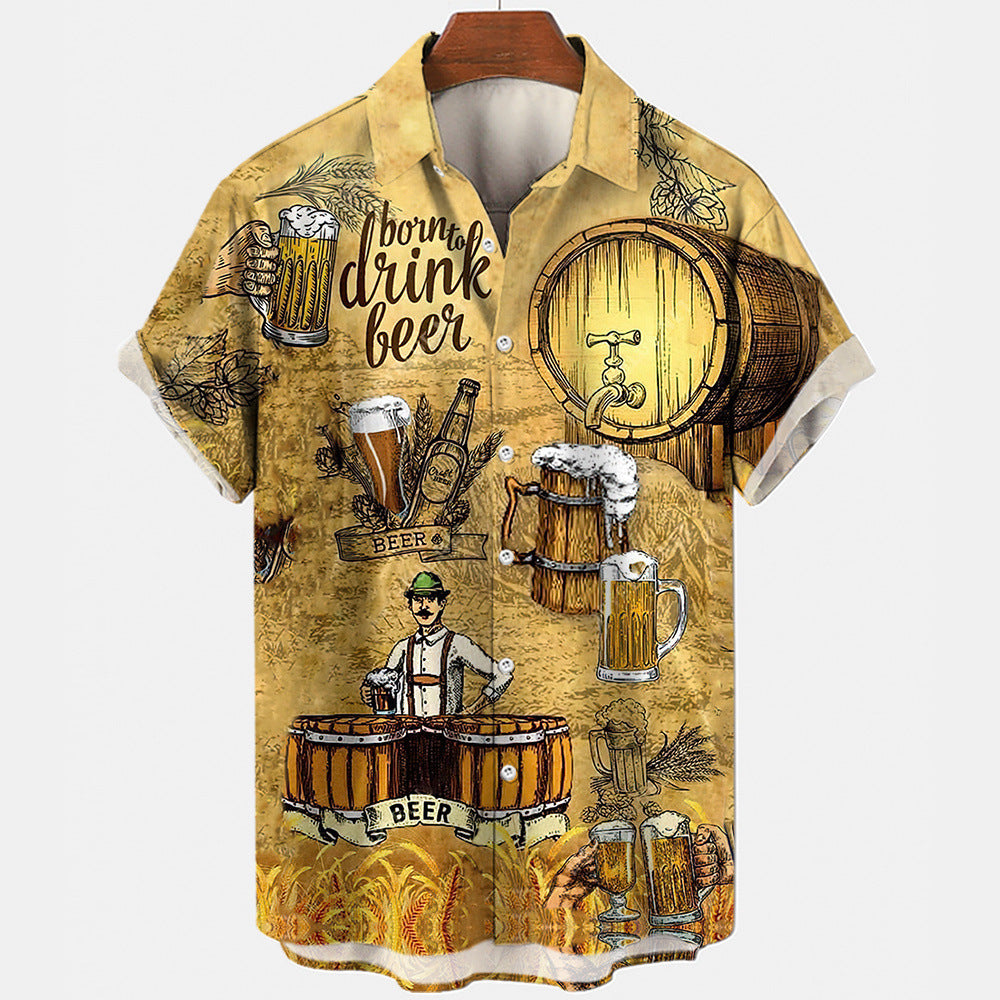 Casual Beer Pattern 3D Digital Printing Short Sleeve Fashion Men's Short Sleeve Shirt