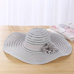 Korean Fashion Mesh Stitching Straw Hat Large-Edge Sunscreen Sunshade Hat