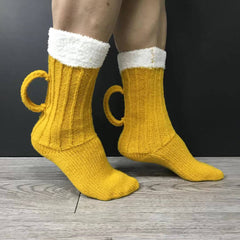 3D Beer Mug Socks Knit Long Tube Socks Cute Unisex Novelty Winter Warm Beer Socks Double Color Block Floor Socks