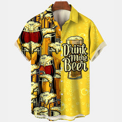 Casual Beer Pattern 3D Digital Printing Short Sleeve Fashion Men's Short Sleeve Shirt