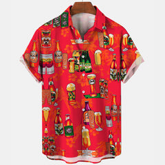 Casual Beer Pattern 3D Digital Printing Short Sleeve Fashion Men's Short Sleeve Shirt